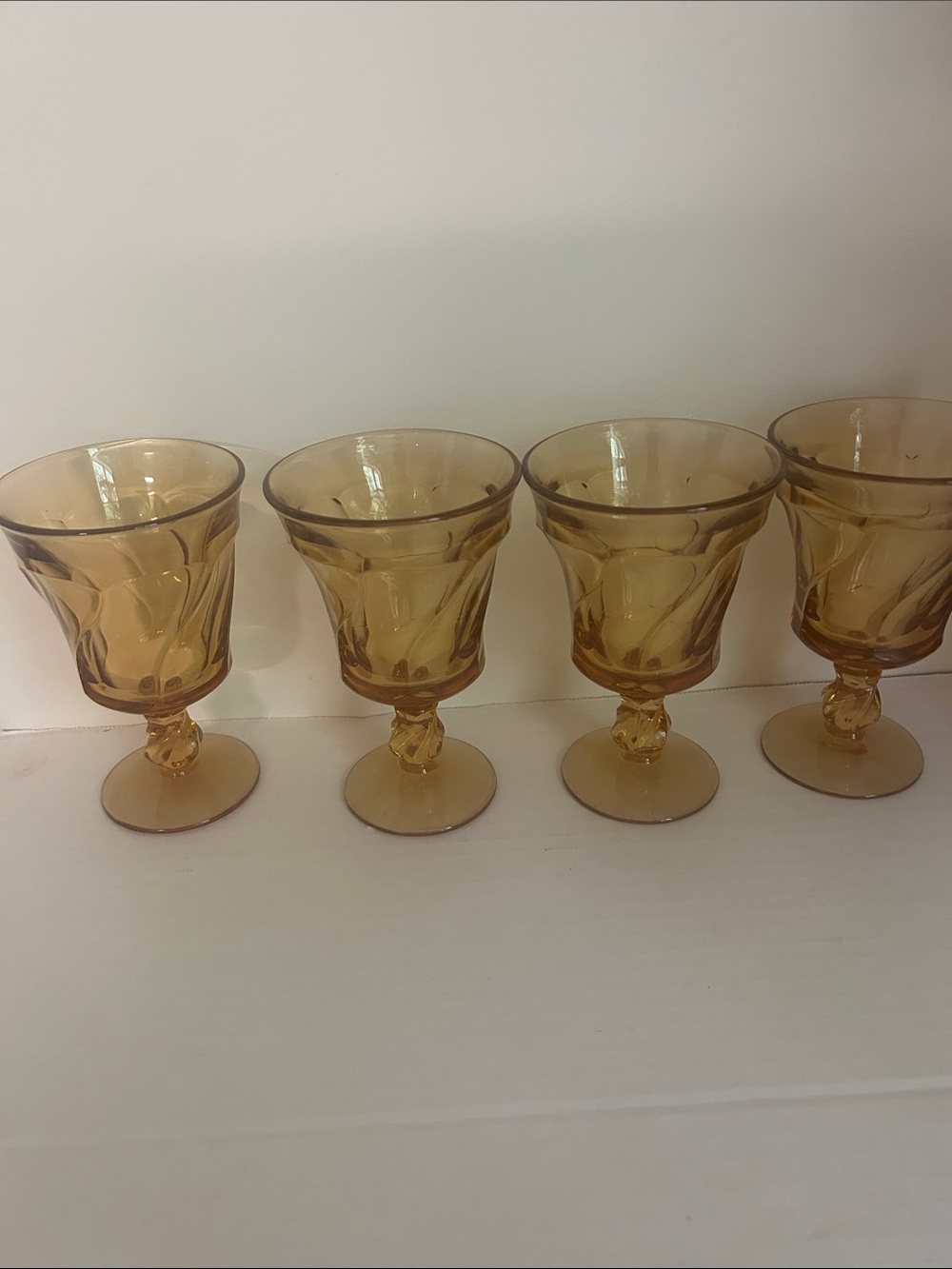 Amber Swirl Glass Goblets - Set of 4 Vintage